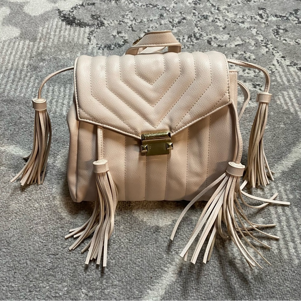 Quilted Faux Leather Fringe Mini Backpack